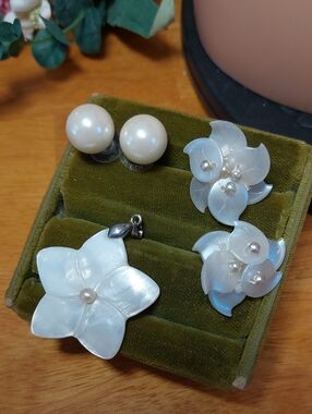 💜5/$25💜 Mother Of Pearl Faux Pearl Carol Lee Earrings 18k GP Pendant